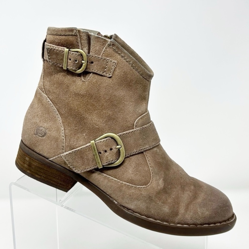 Born Regis Light Brown Leather Western Style Ankle Boots Size 7 with Buckles